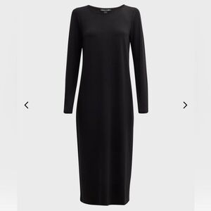 Eileen Fisher Jersey Knit Black Long Sleeve Midi Dress L